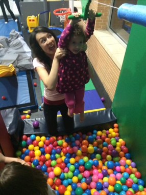 Weee!! Zip line to ball pit!