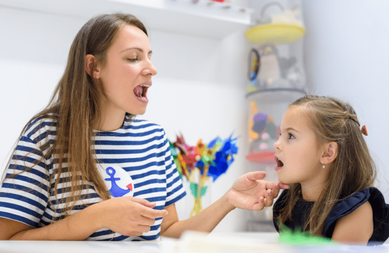 Sounding out letters with a speech therapist