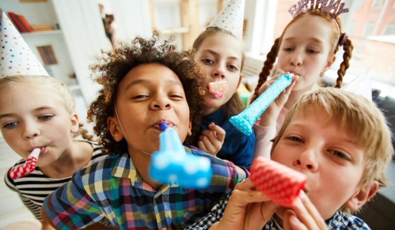 Autism Birthday in Chicago with a group of friends and party blowers