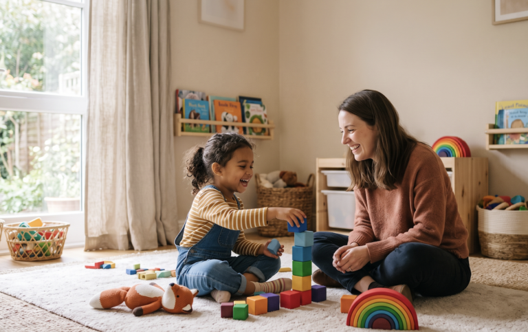 Therapist and child playing together during pairing in ABA therapy session